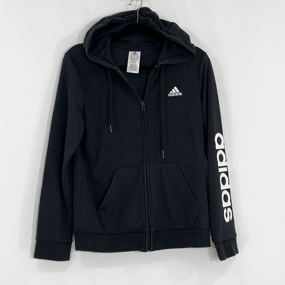Adidas Essentials Logo Full Zip Hoodie Black GL0791 Womens Small